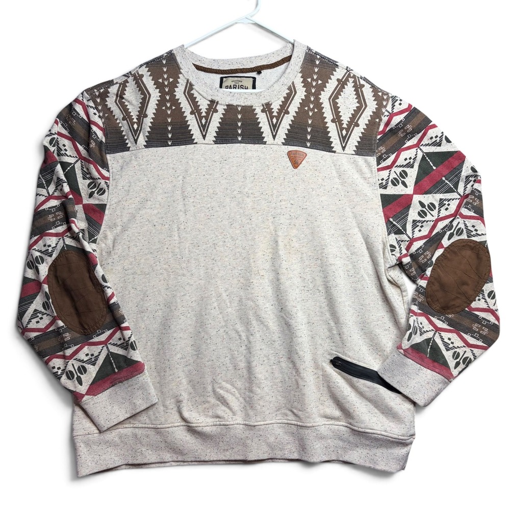 Parish Nation Mens 4XL Oatmeal Speckled Southwestern Geometric Sweatshirt Cotton